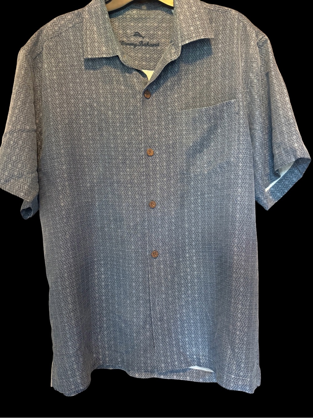 Tommy Bahama Light Blue Short-Sleeve Geometric Silk Camp Shirt